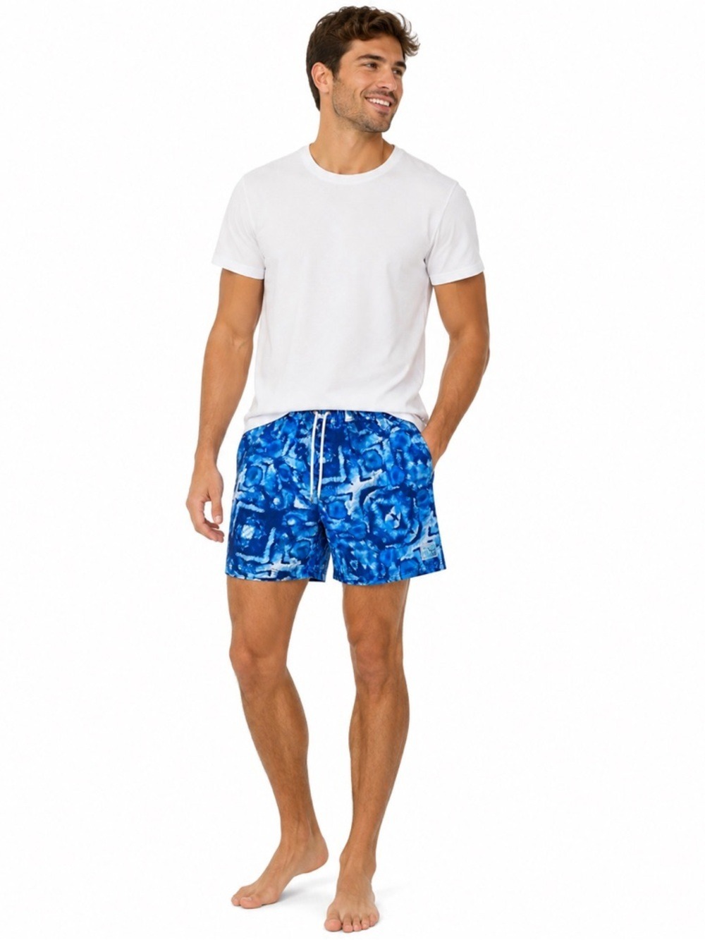 Island Haze Drawstring Swim Shorts Blue Sky Patterned Trunks Size Medium…